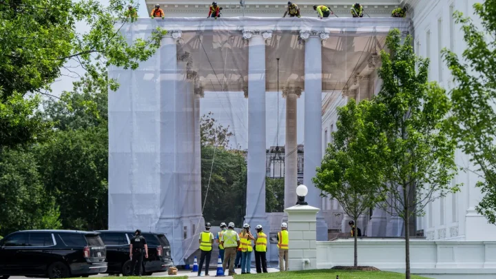 Repairs underway at White House North Portico